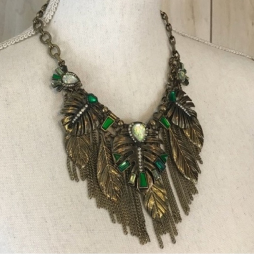 Large Gold Statement Necklace Boho Leaf Details - image 1